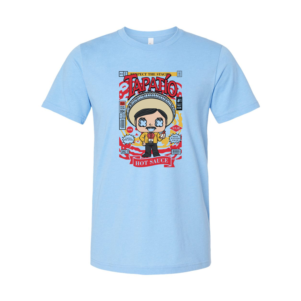 Tapatio Man Unisex Graphic Tee Featuring Cartoon Señor With Bold Hot Sauce Artwork