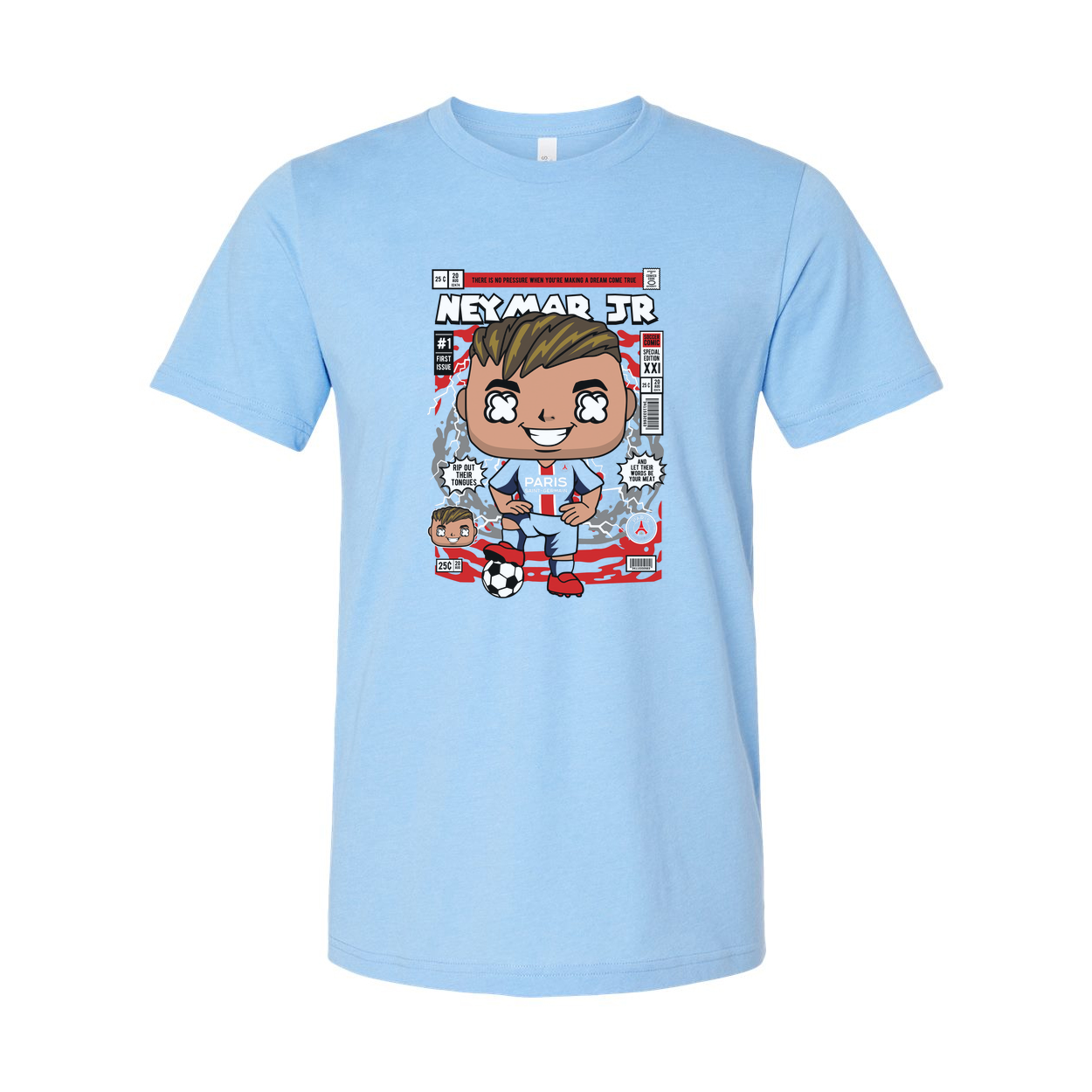 Neymar Jr Cartoon Graphic T Shirt For Unisex Soccer Fans Playful Comic Style Jersey Tee