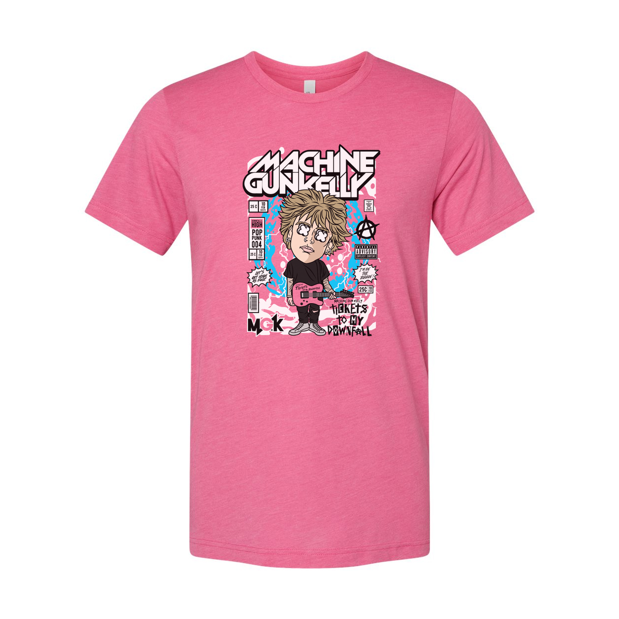 Machine Gun Kelly Cartoon Graphic Tee With Musician Illustration And Comic Panels