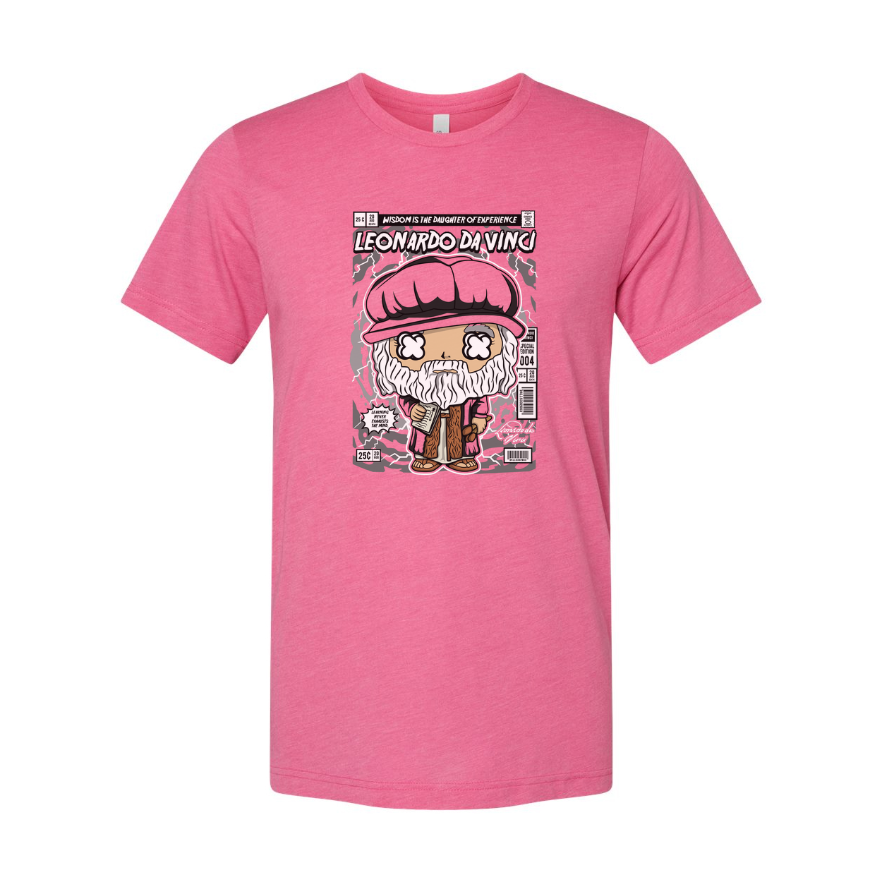 Leonardo Da Vinci Themed Unisex Graphic Tee Featuring A Cartoon Bust And Vintage Comic Panel Design