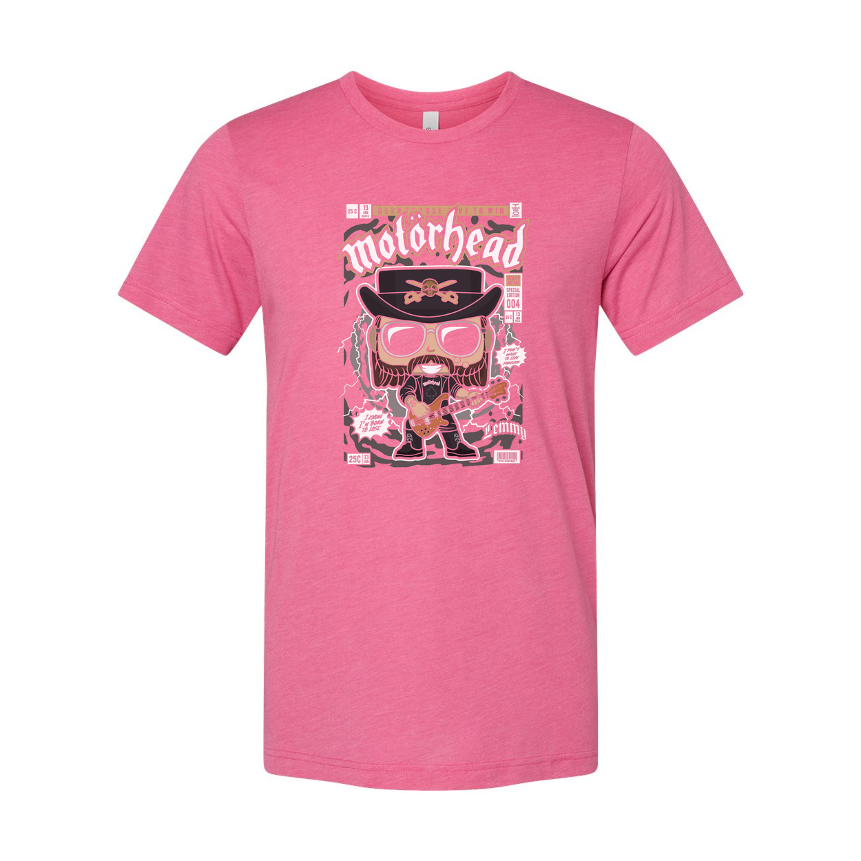 Motörhead Graphic Cartoon Guitarist Unisex T Shirt With Skull Hat And Glasses Design