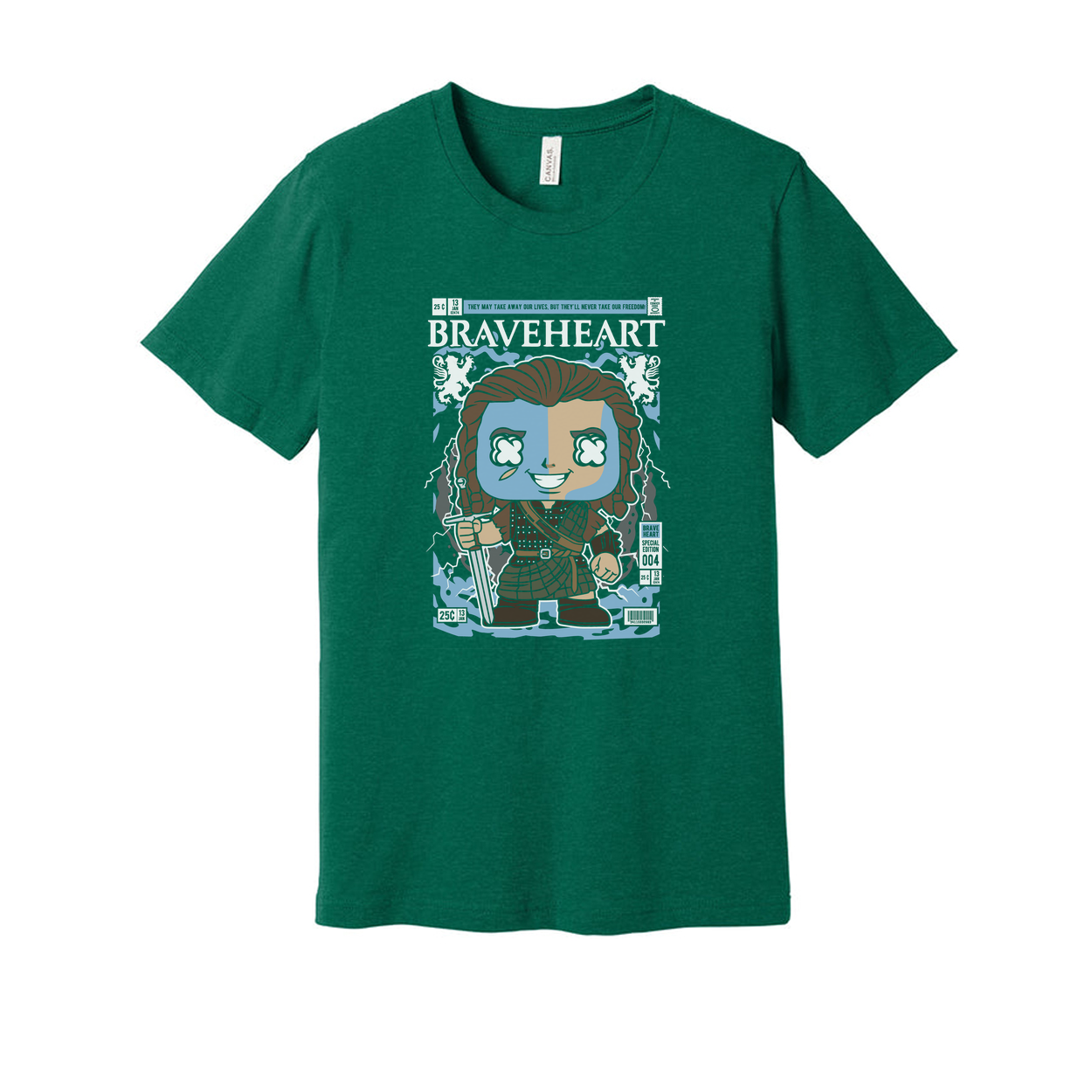 Braveheart Graphic Tee Featuring Cartoon Warrior Illustration For Unisex Adults Short Sleeve