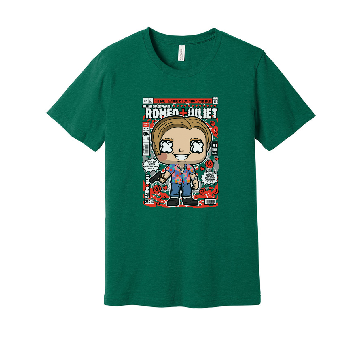 Romeo And Juliet Pop Art Cartoon Graphic Tee With Comic Book Panel Design For Unisex Adults