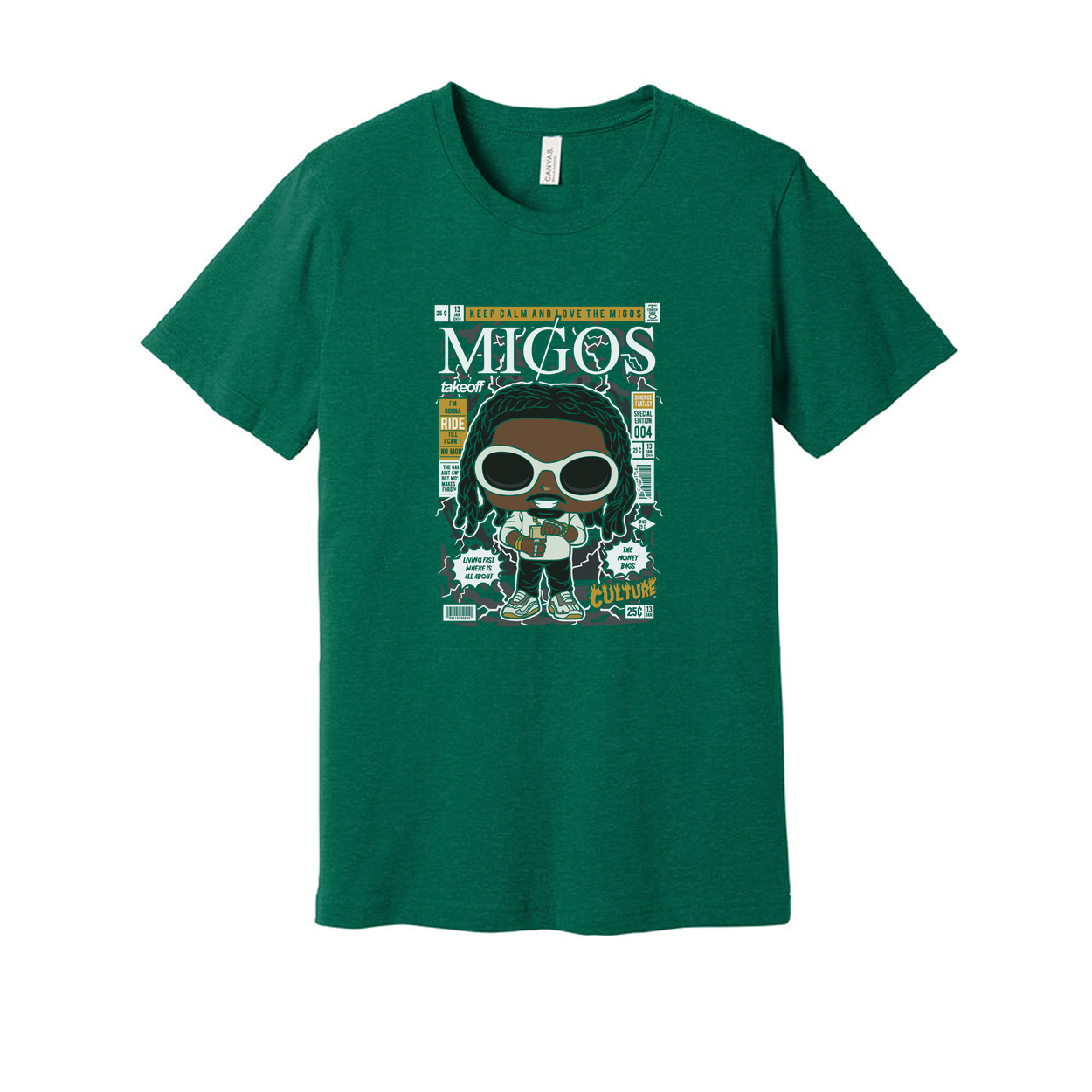 Migos Takeoff Graphic Cartoon Tee for Men and Women Unisex Casual Streetwear T Shirt