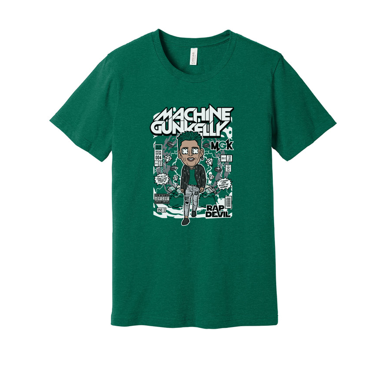 Machine Gun Kelly Graphic Cartoon Tee For Unisex Short Sleeve Featuring Rap Devil Artwork