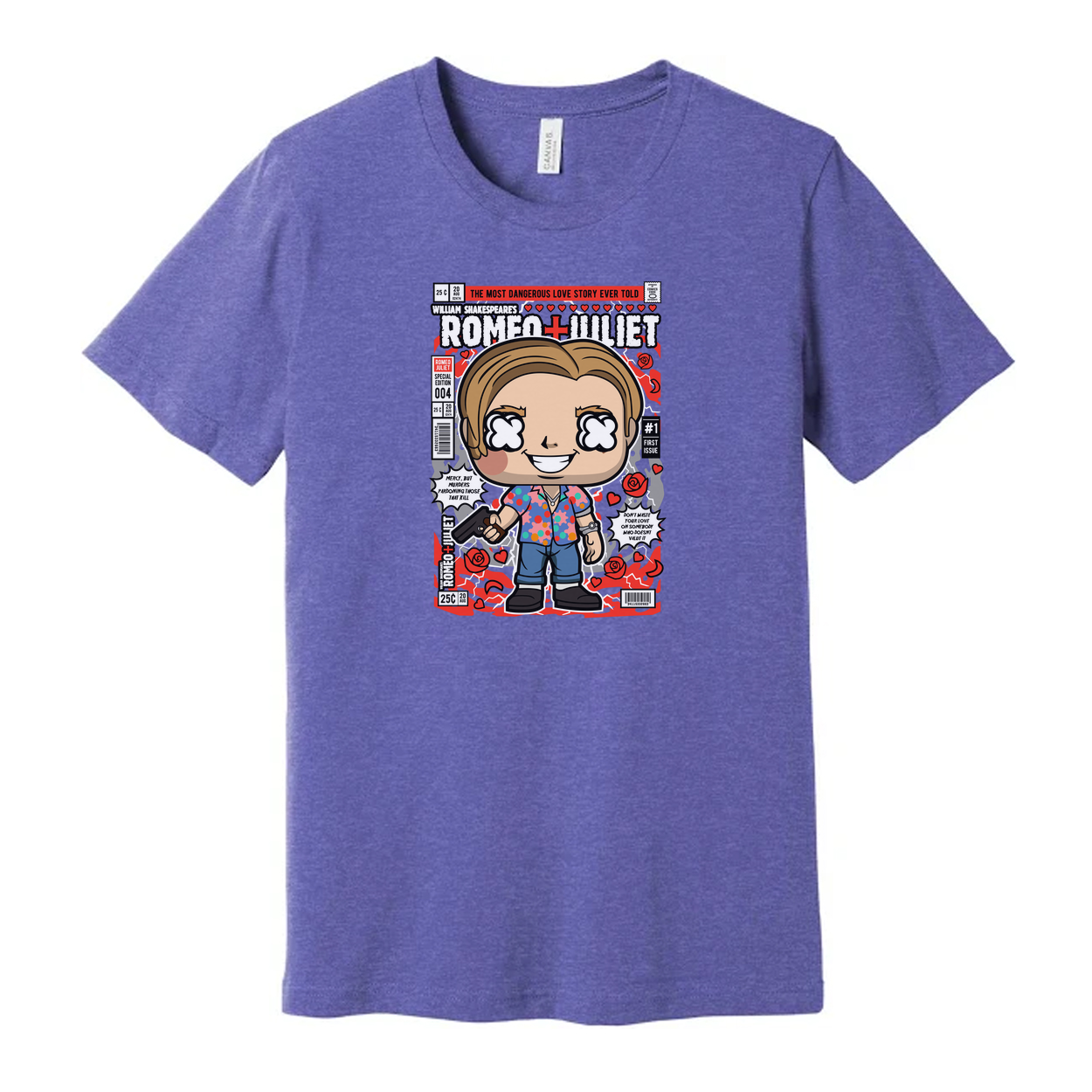 Romeo And Juliet Pop Art Cartoon Graphic Tee With Comic Book Panel Design For Unisex Adults