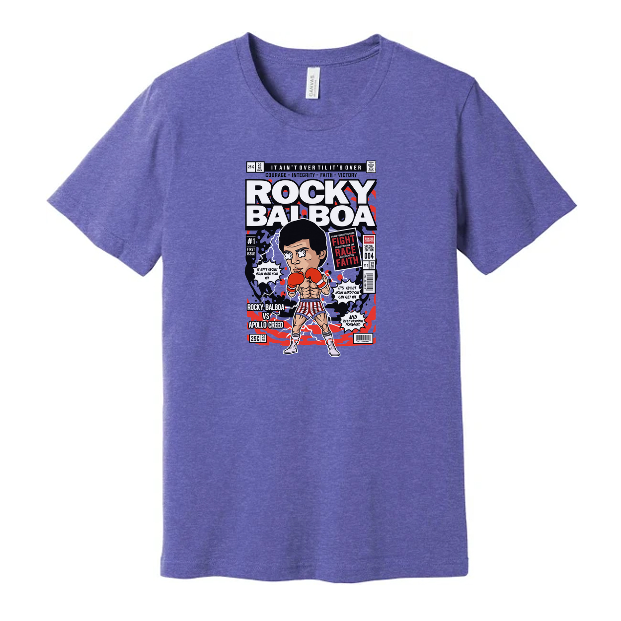 Rocky Balboa Cartoon Style Comic Book Cover Graphic T Shirt For Fans Unisex Short Sleeve Tee