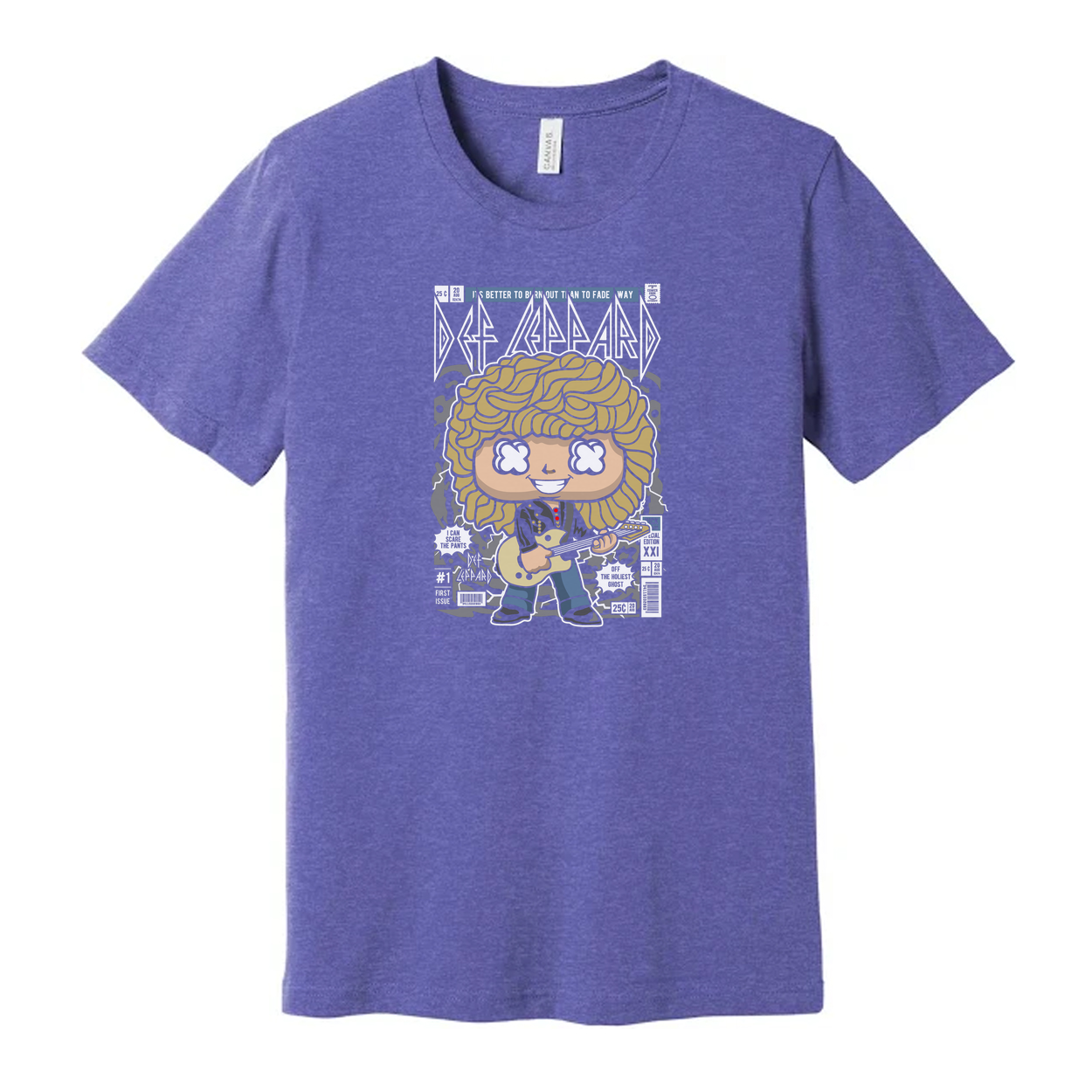 Def Leppard Rick Savage Cartoon Graphic Tee For Unisex Fans Of 1980s Rock Music And Band Merchandise