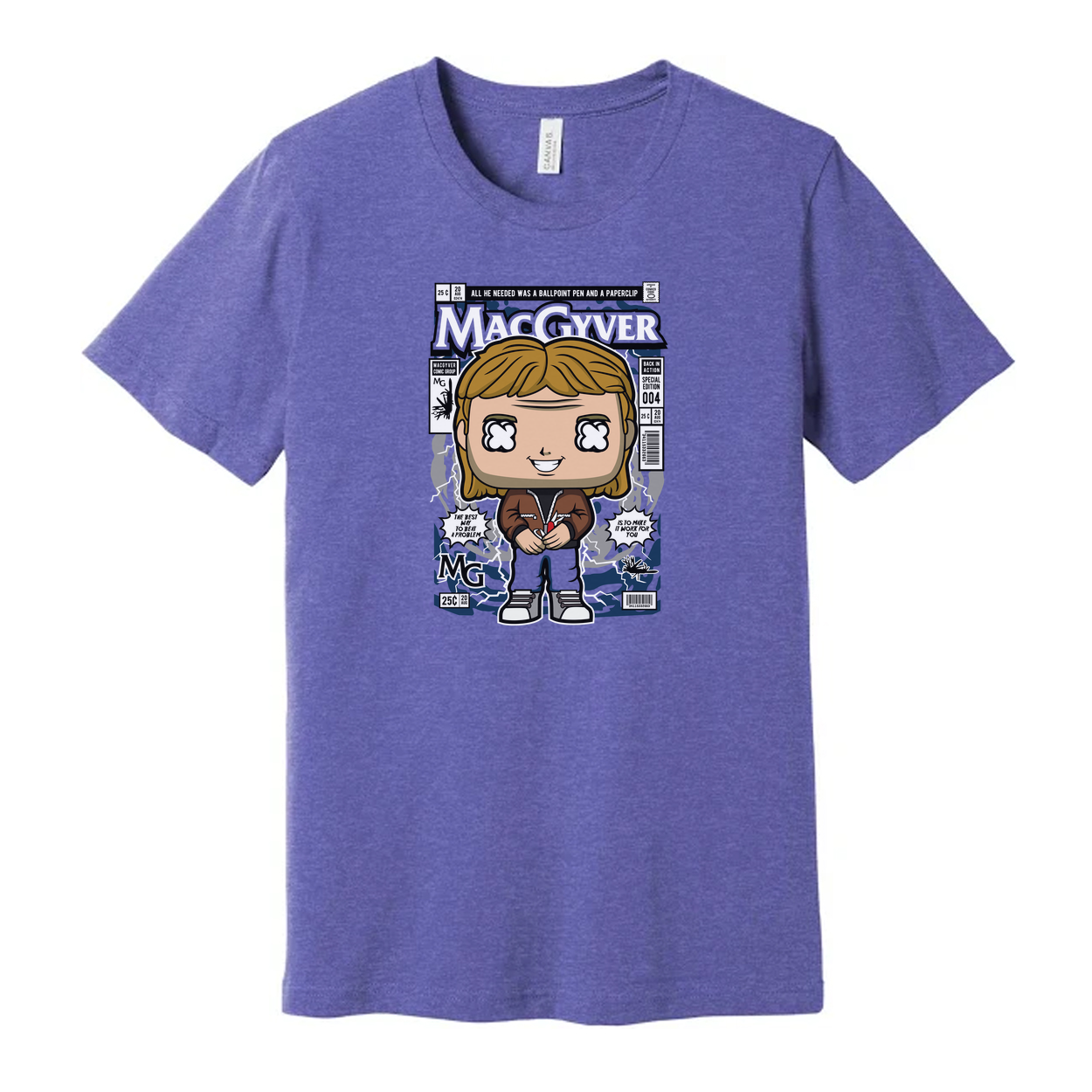 MacGyver Cartoon Style Graphic Tee For Unisex Wear With Comic Book Cover Artwork