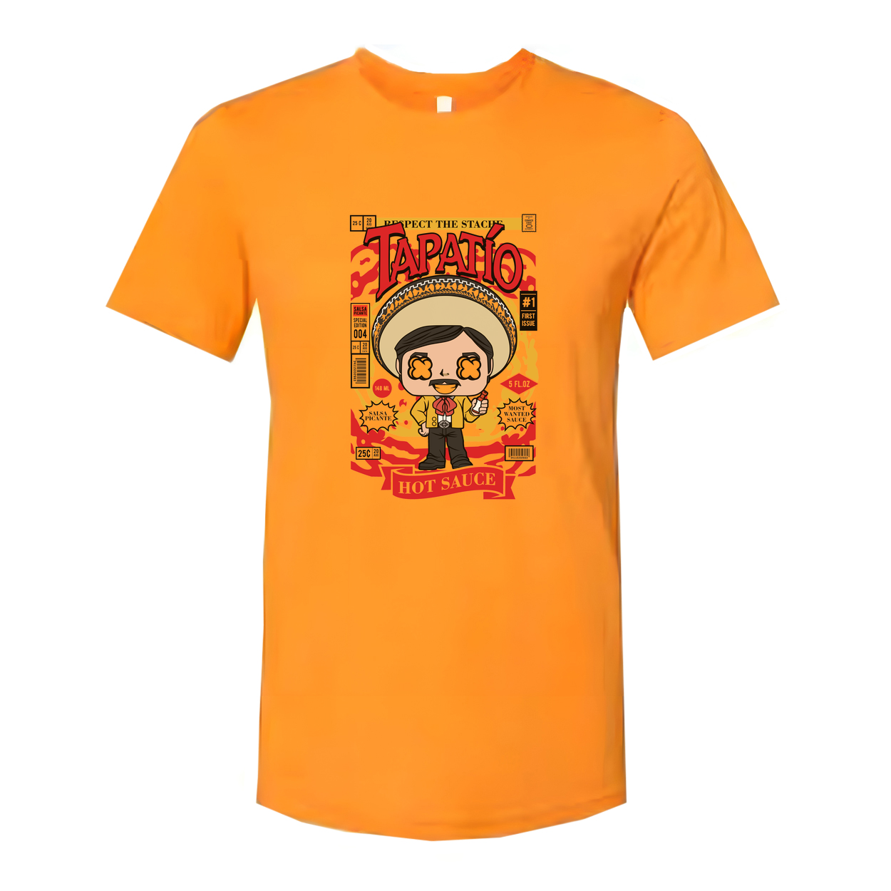 Tapatio Man Unisex Graphic Tee Featuring Cartoon Señor With Bold Hot Sauce Artwork