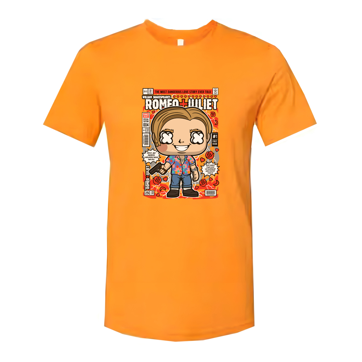 Romeo And Juliet Pop Art Cartoon Graphic Tee With Comic Book Panel Design For Unisex Adults