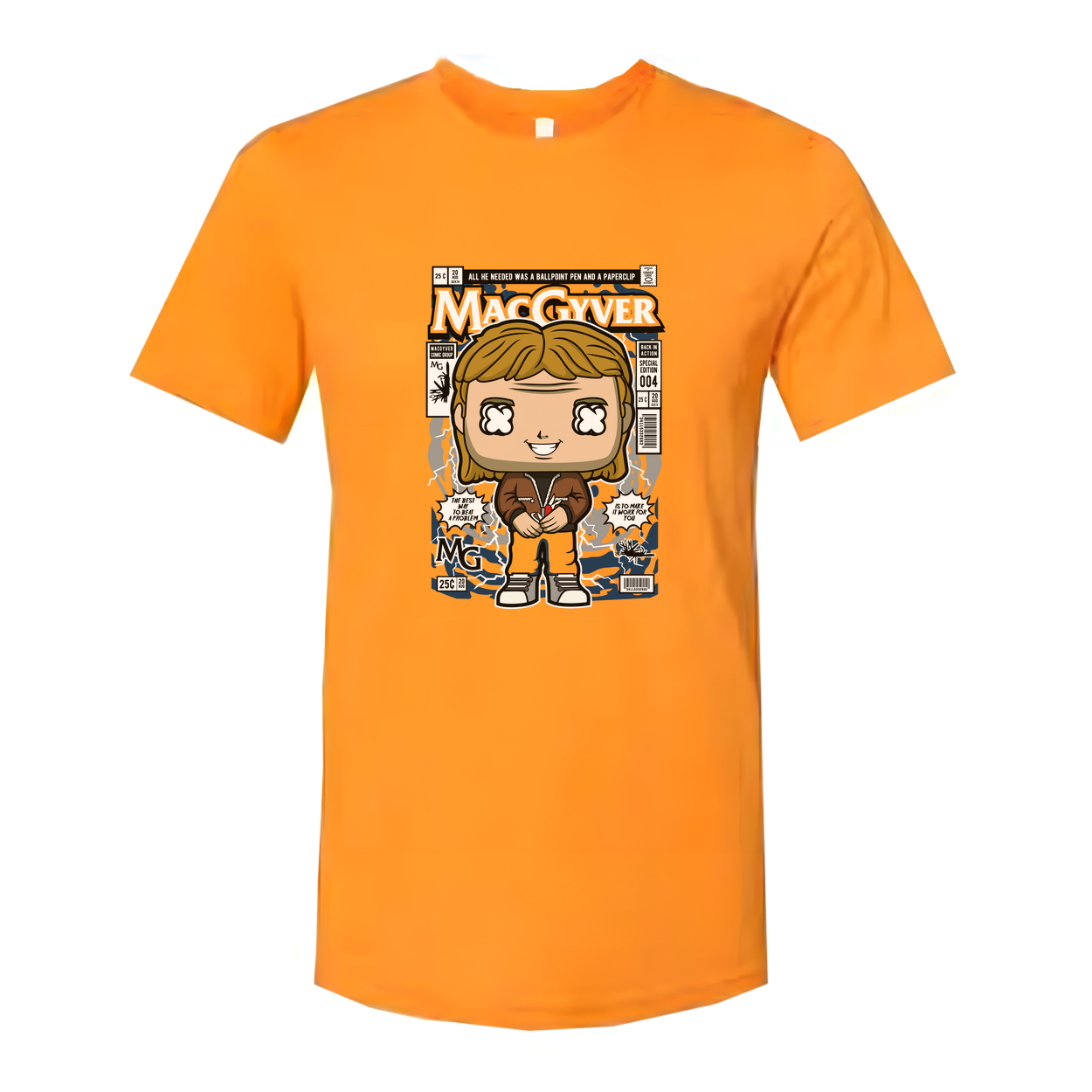 MacGyver Cartoon Style Graphic Tee For Unisex Wear With Comic Book Cover Artwork