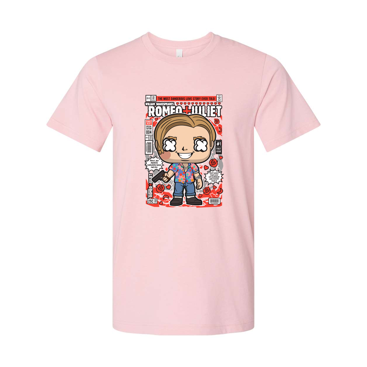 Romeo And Juliet Pop Art Cartoon Graphic Tee With Comic Book Panel Design For Unisex Adults