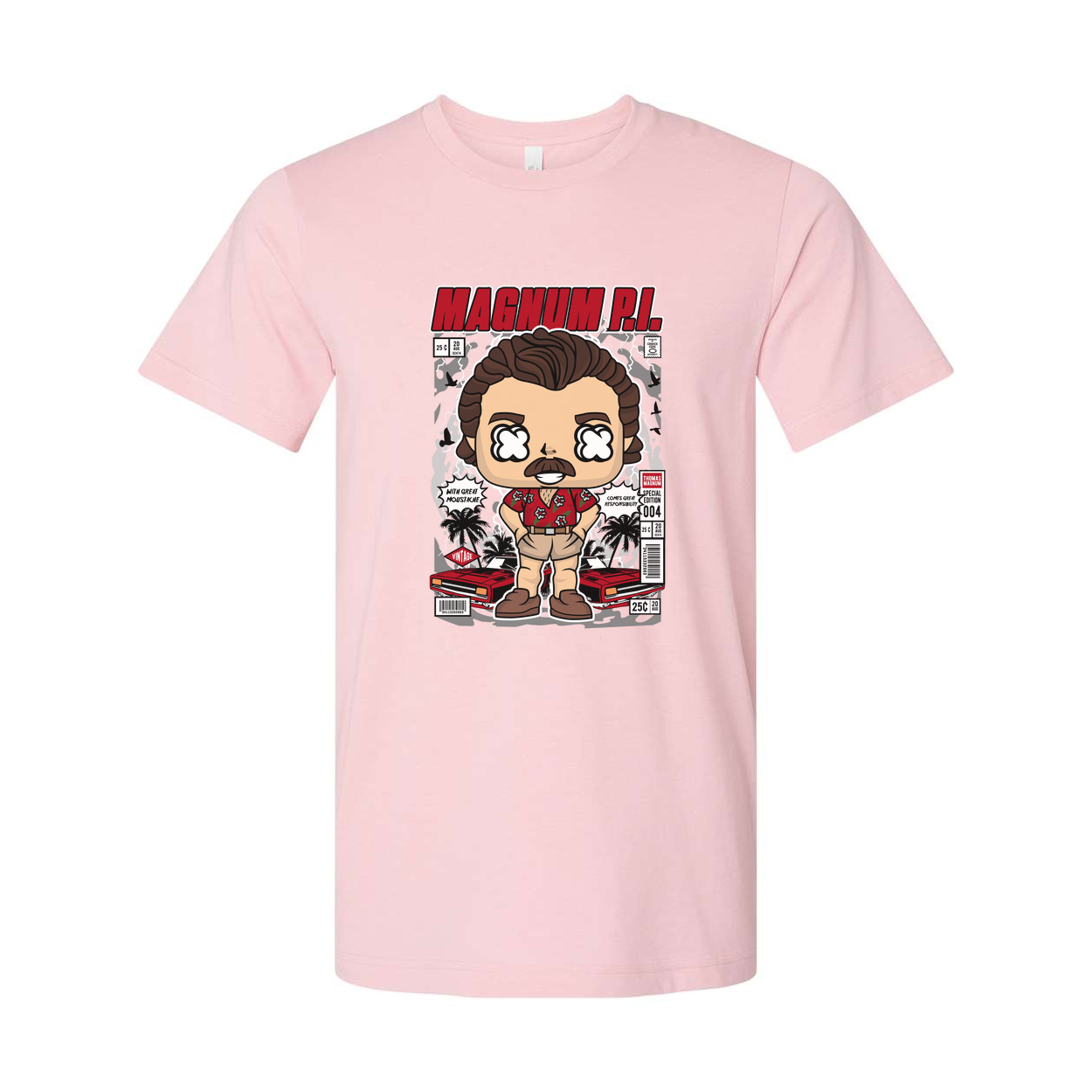 Magnum P.I. Cartoon Graphic T Shirt For Adults Unisex Casual Tee With Retro Scene