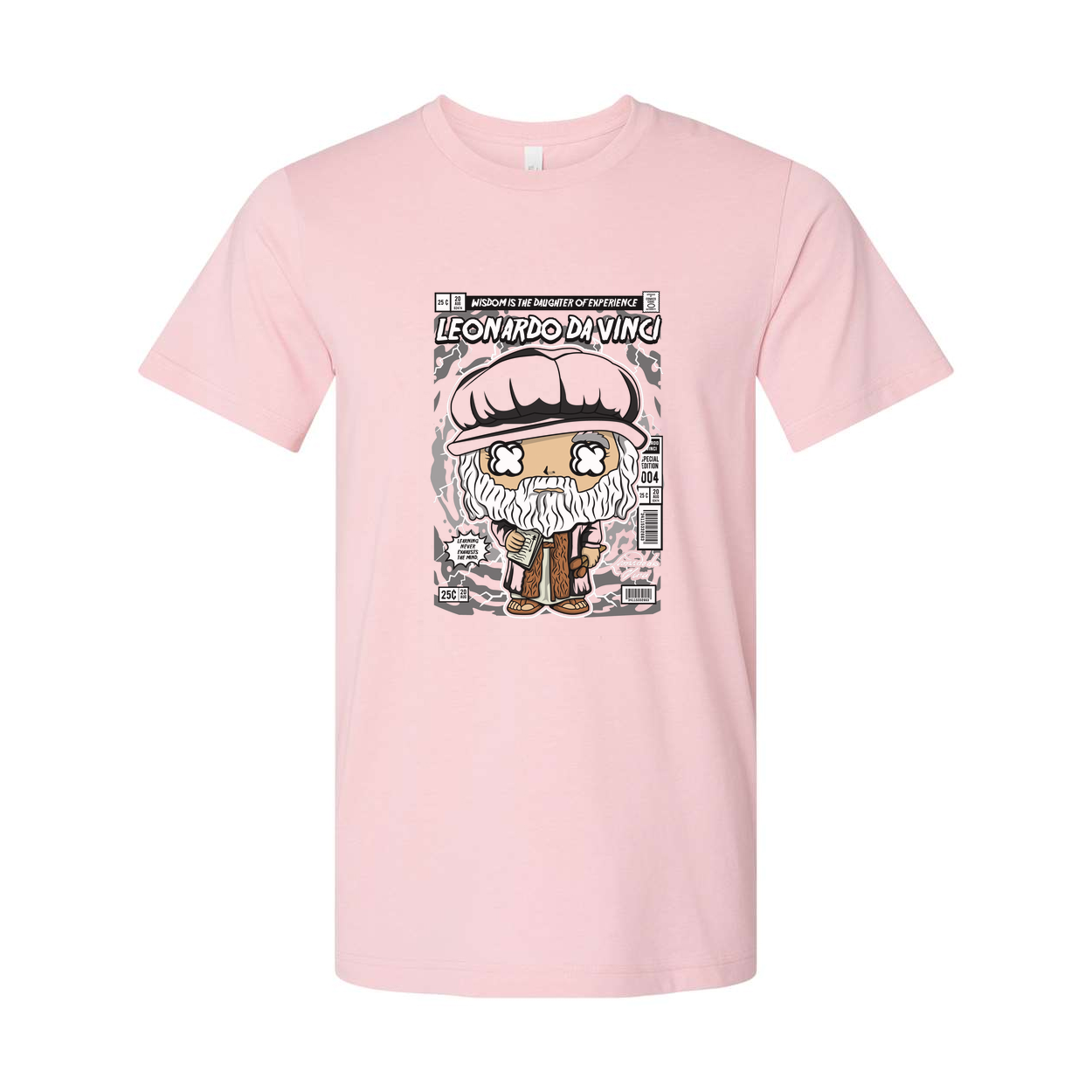 Leonardo Da Vinci Themed Unisex Graphic Tee Featuring A Cartoon Bust And Vintage Comic Panel Design