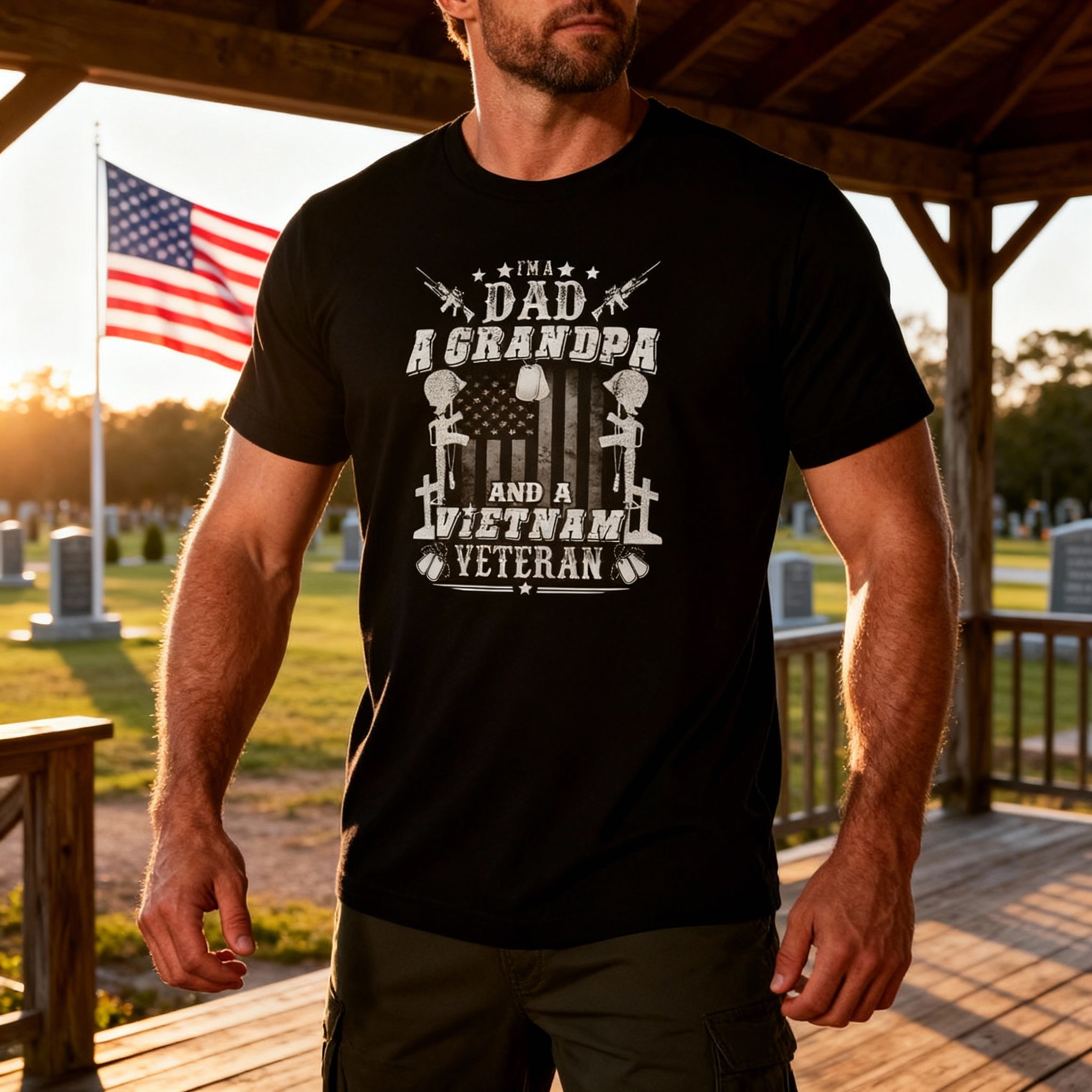 Vietnam Veteran Unisex T Shirt United States Flag Graphic Dad Grandfather Design