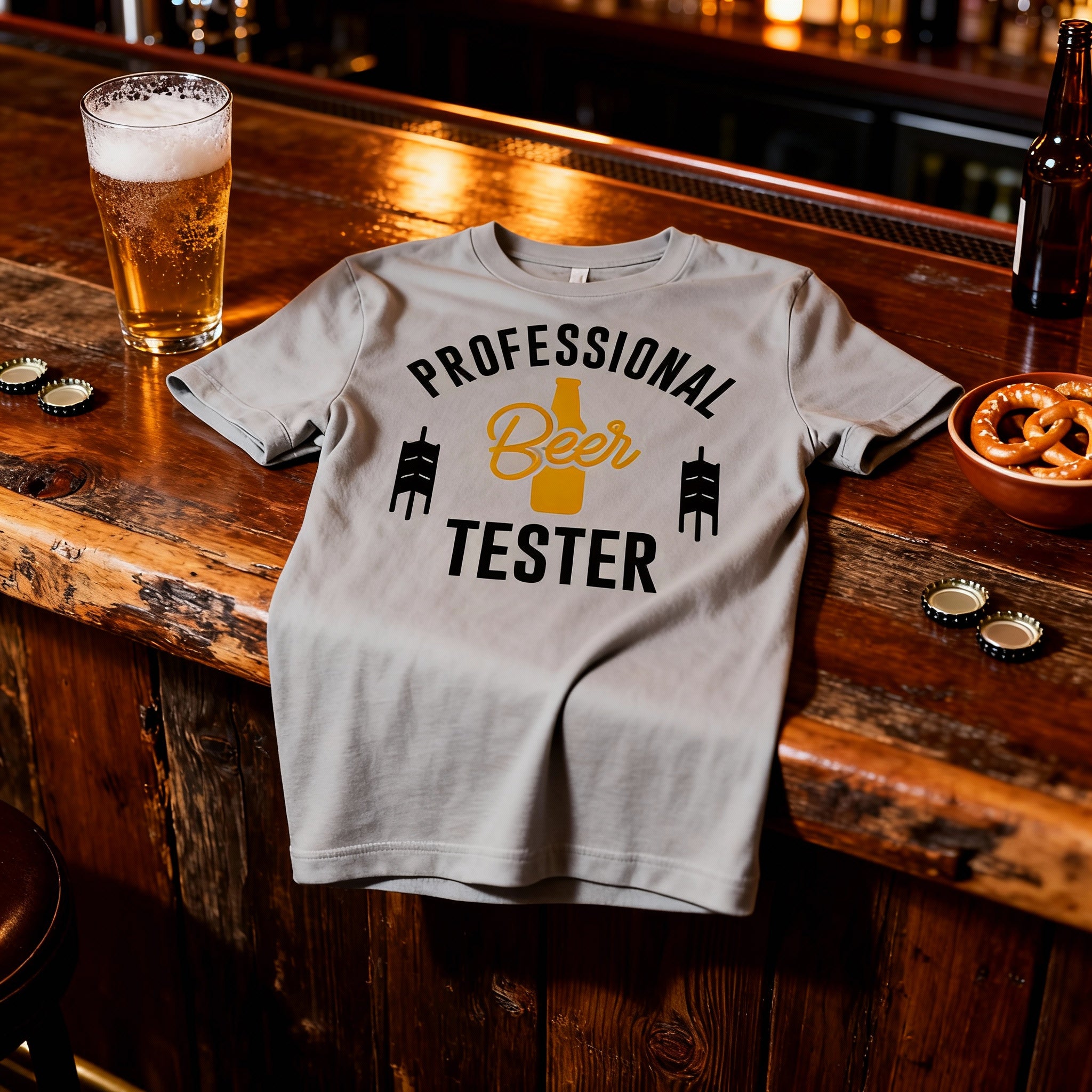 Professional Beer Tester Graphic Tee For Unisex Fit With Bottle Icon Design And Artwork