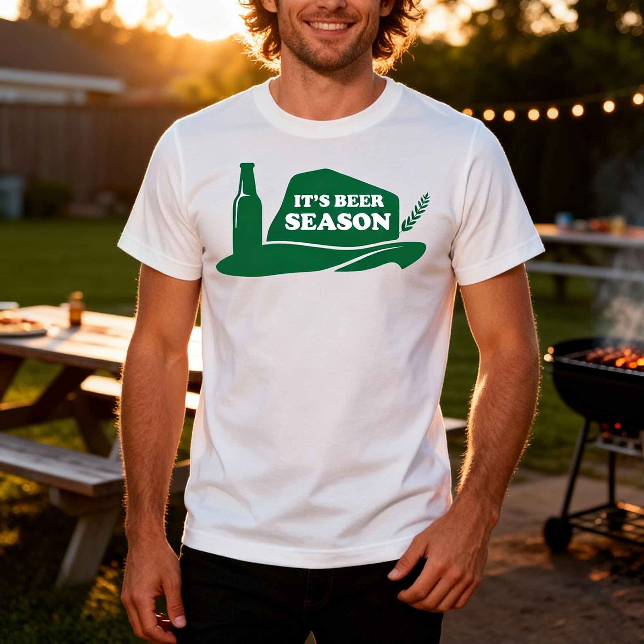 It's Beer Season Graphic Tee For Unisex Adults Featuring A Bottle And Hat Design