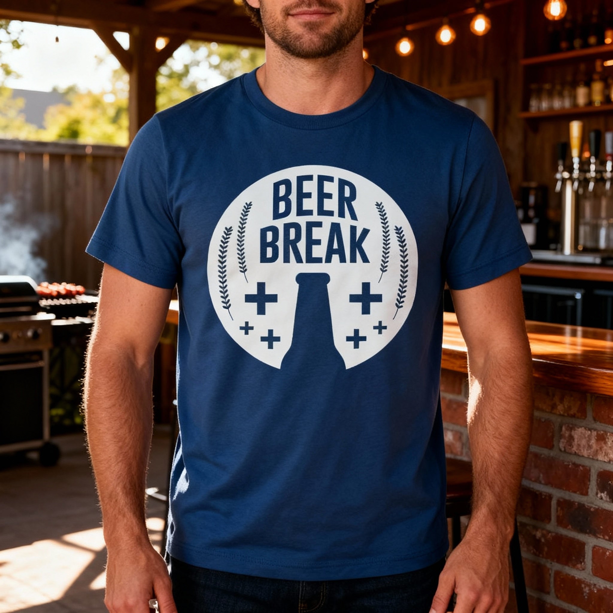 Beer Break Graphic Unisex Tee With Bottle Silhouette And Wheat Barley Motif Artwork