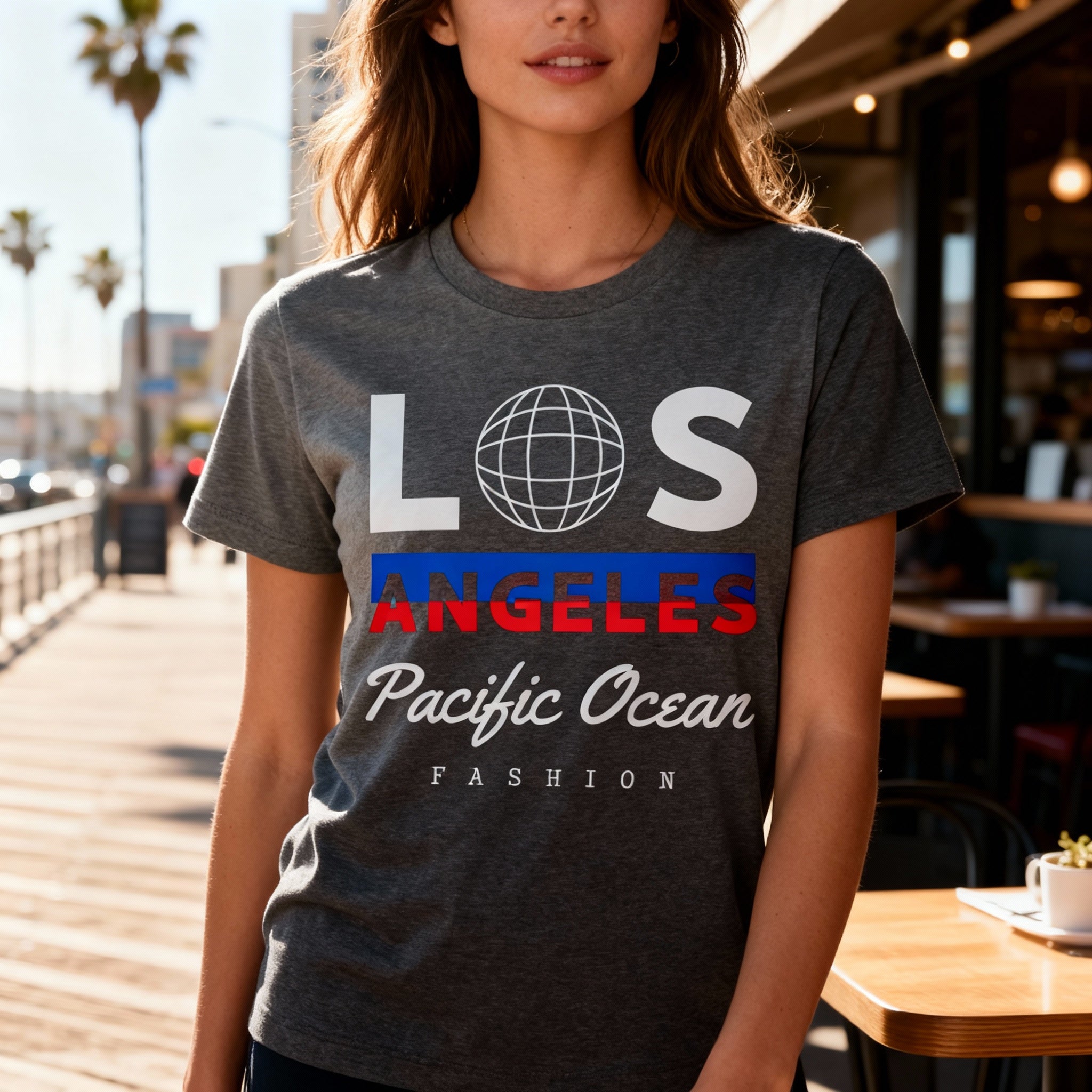 Los Angeles Unisex Graphic T Shirt With Pacific Ocean Fashion Design White Cotton Tee