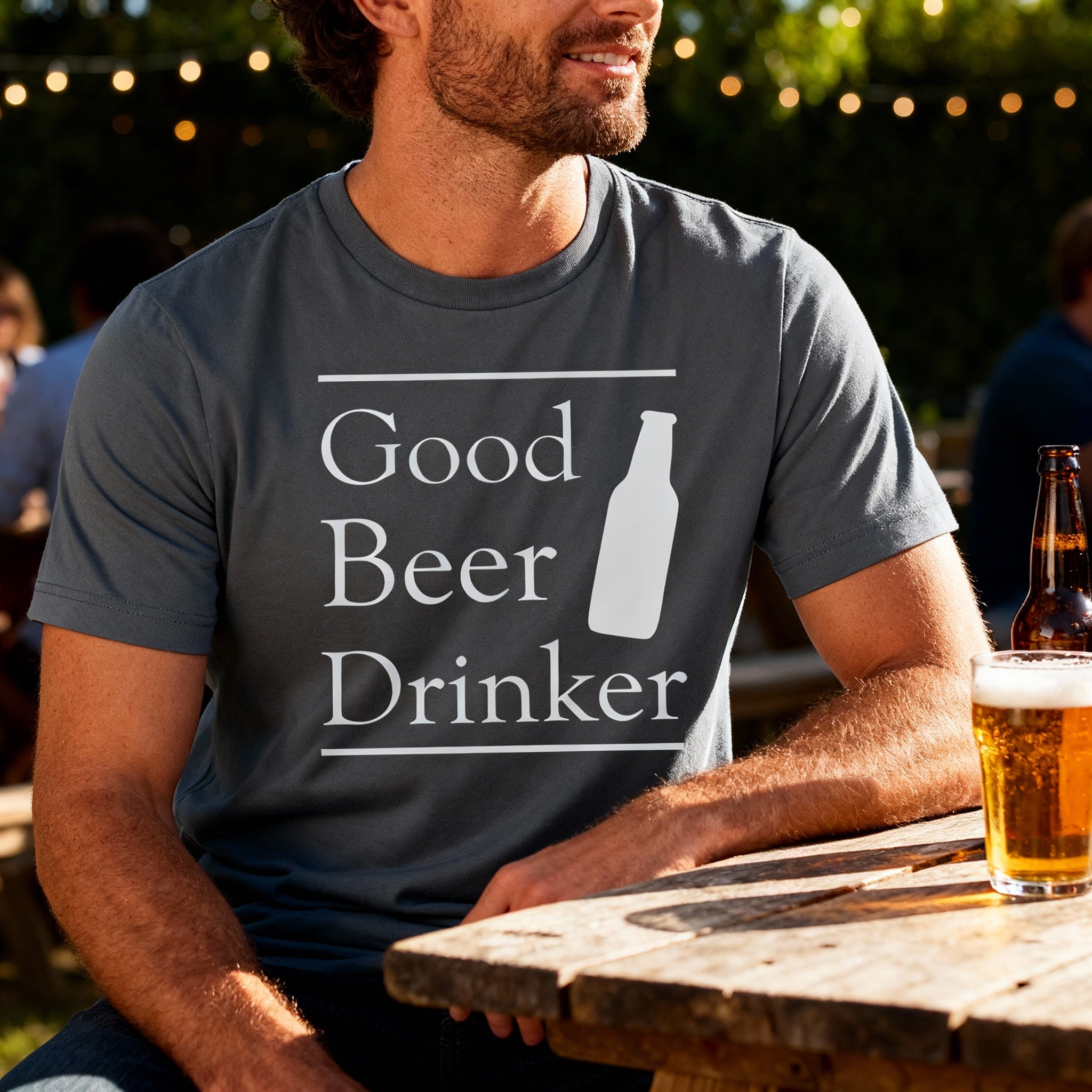 Good Beer Drinker Unisex Short Sleeve T Shirt With Bottle Illustration And Bold Typography