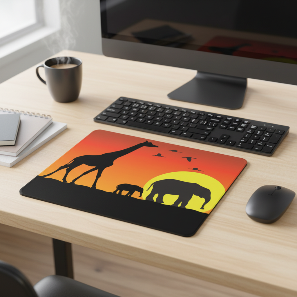 Africa Wildlife Silhouette Thick Mouse Pad Sunset Gradient