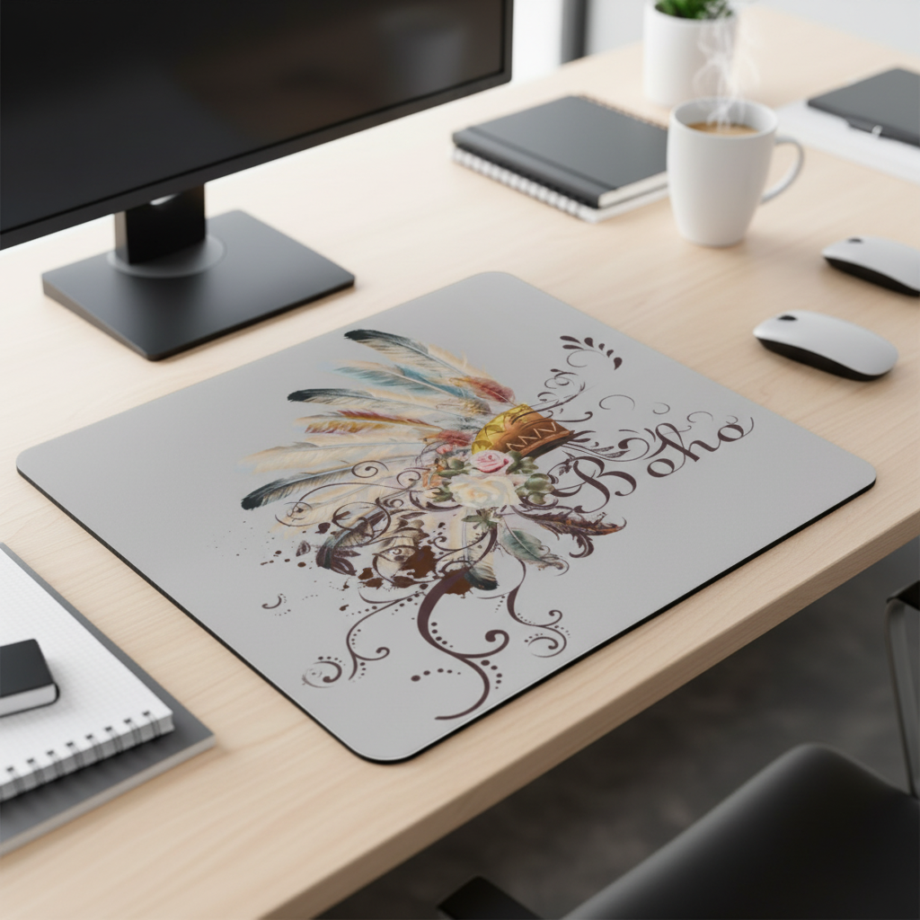 Boho Indian Headdress With Flowers Thick Soft Mouse Pad