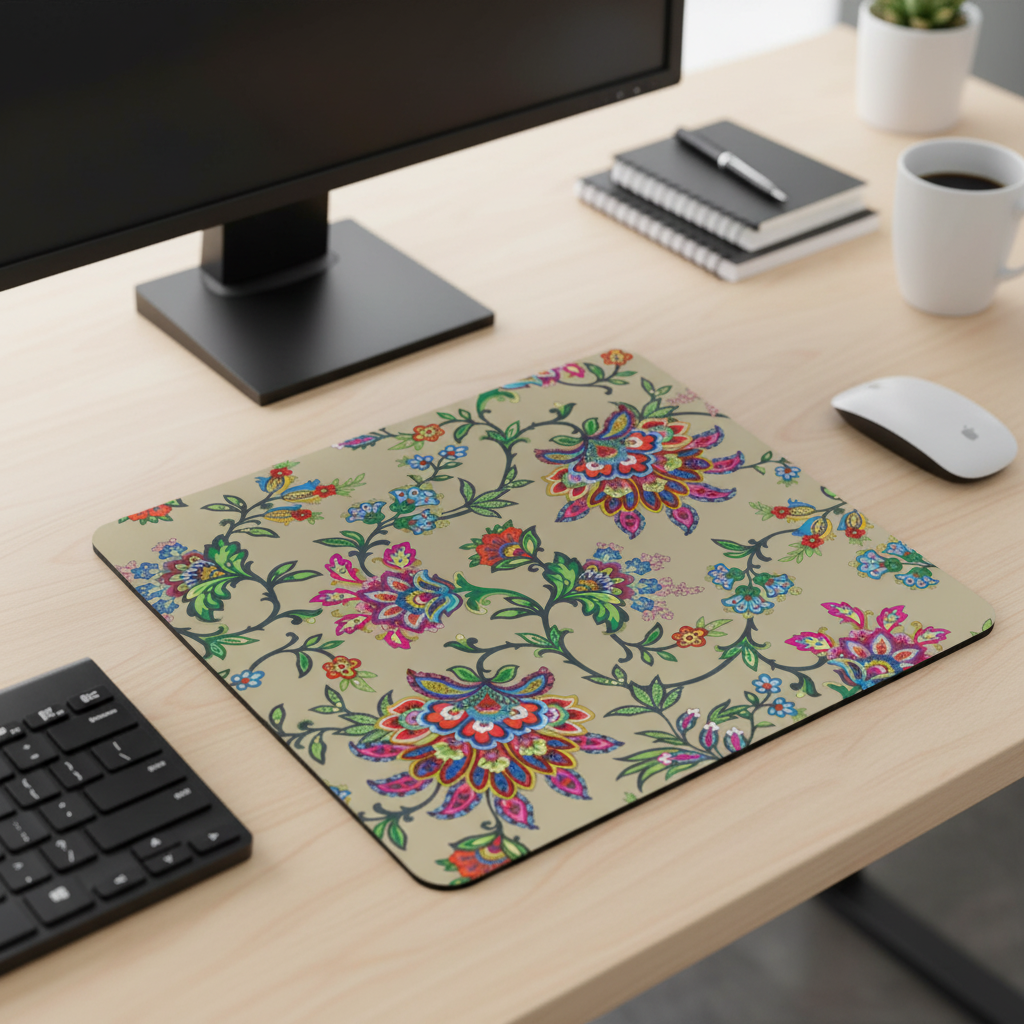 Bright Floral Vine Pattern Thick Mouse Pad For Desk Decor