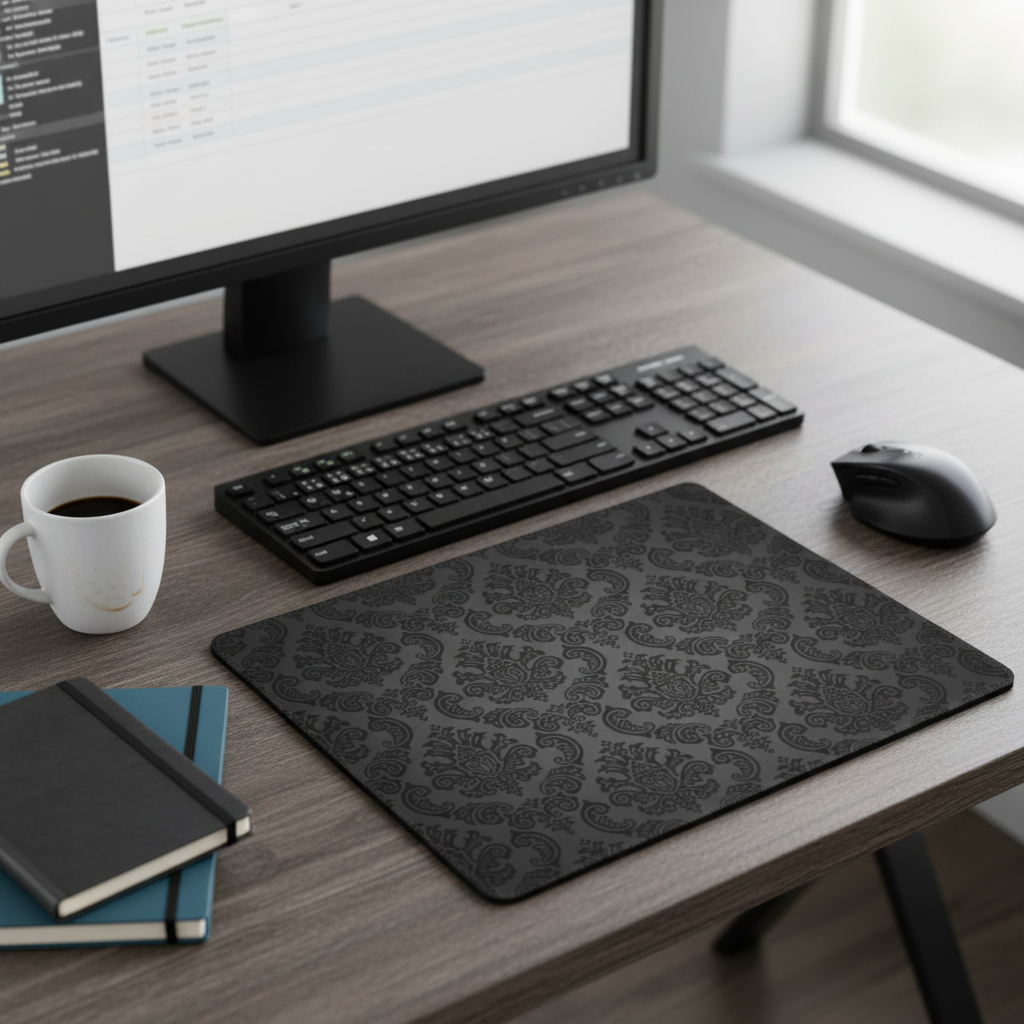 Black Damask Thick Mouse Pad For Desk Comfort And Style