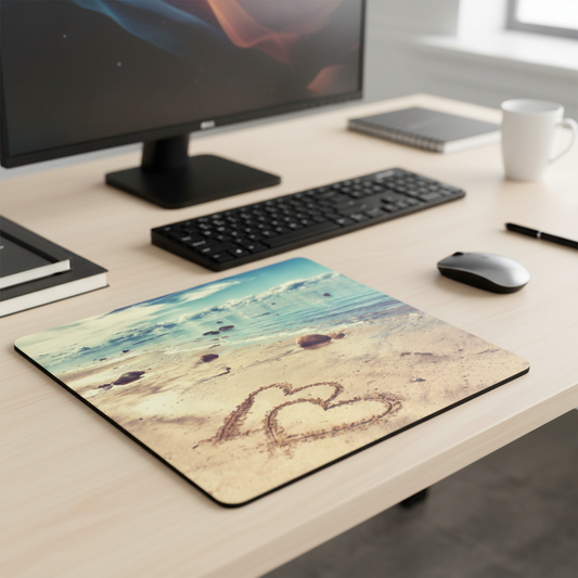 Beach With Hearts In Sand Thick Mouse Pad Desk Accessory