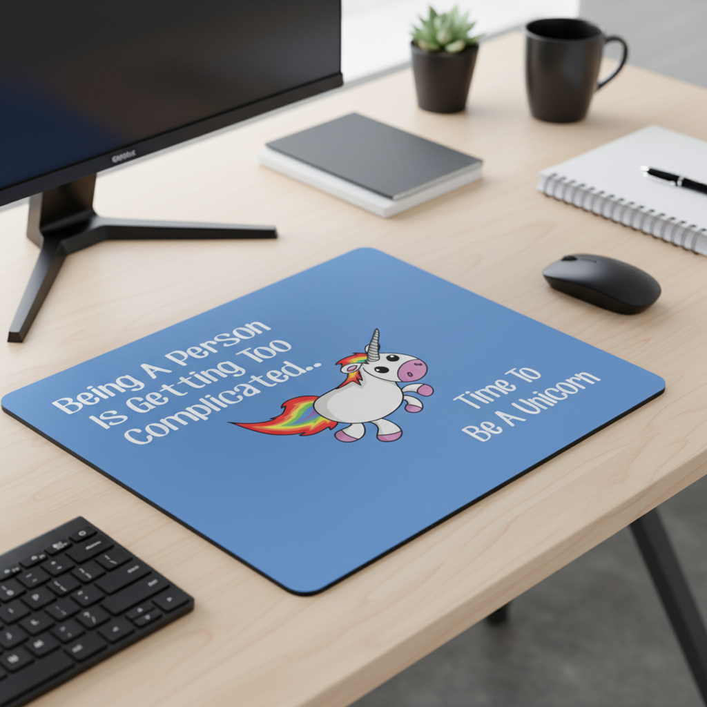 Being A Person Is Too Complicated Thick Unicorn Mouse Pad