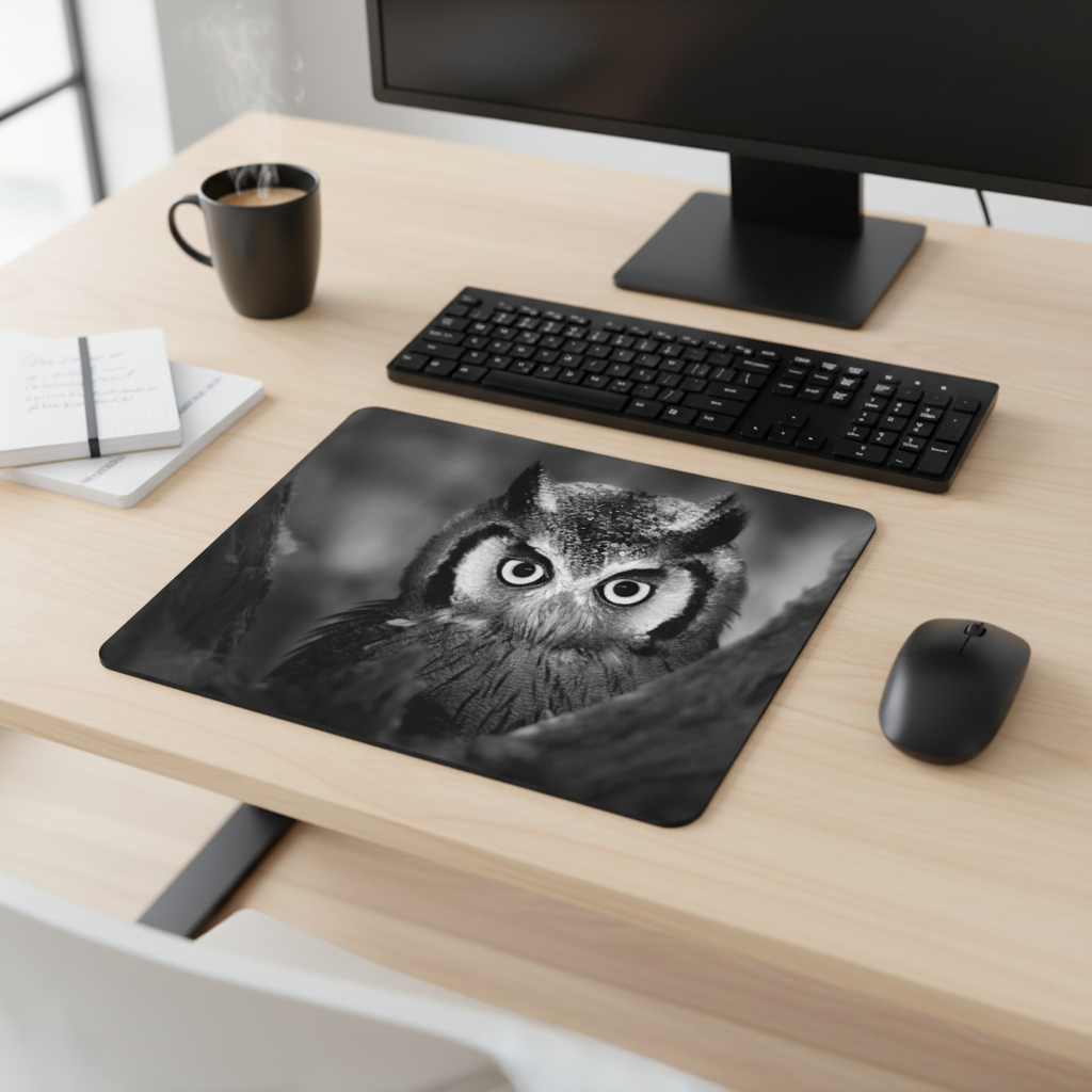Black And White Owl Upclose Thick Mouse Pad For Desk