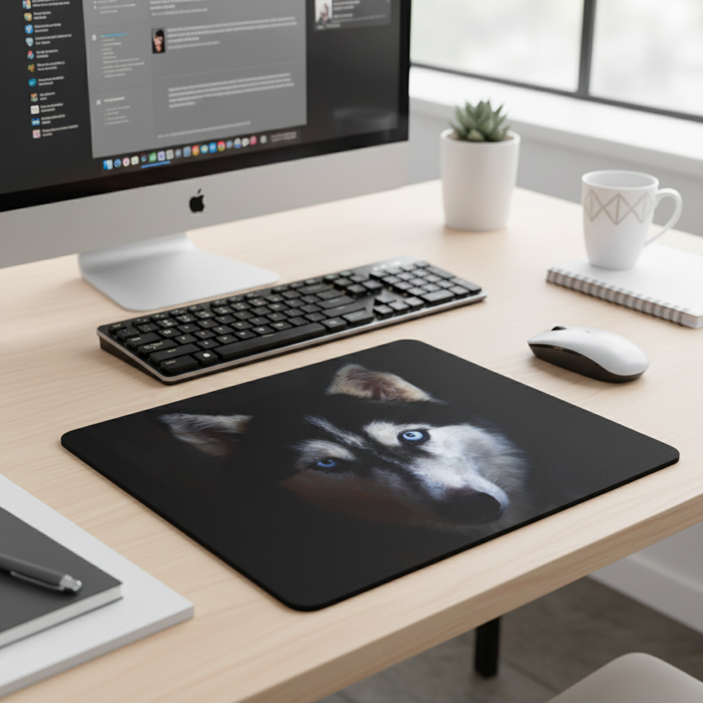 Blue Eyed Husky Thick Mouse Pad Desk Mat for Work Comfort