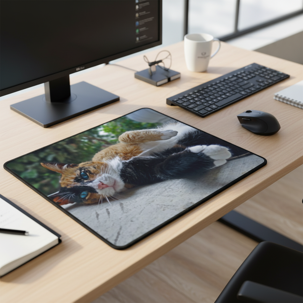 Blue Eyed Relaxed Cat Thick Mouse Pad For Comfort Desktop