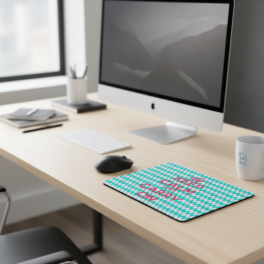 Chevron Keep Calm Carry On Turquoise Thick Mouse Pad