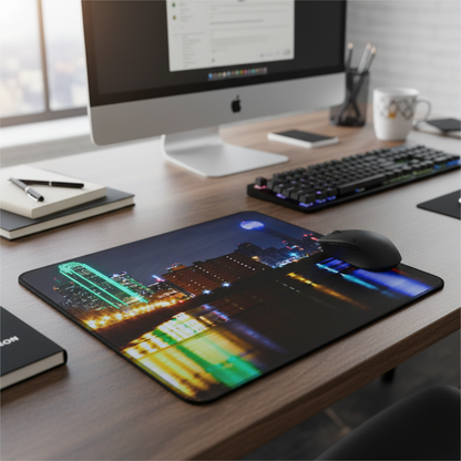 Colorful Downtown Dallas Thick Neon City Night Mouse Pad