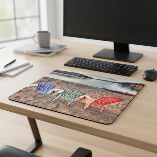 Colorful Adirondack Chairs By The Lake Thick Mouse Pad