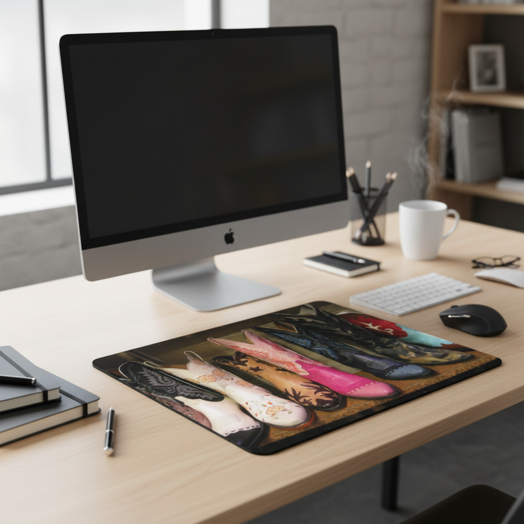Colorful Cowboy Boots Thick Mouse Pad Desk Accessory