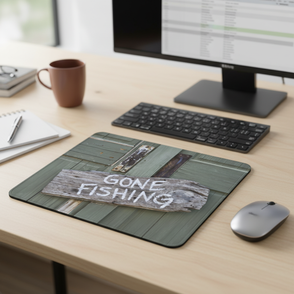 Gone Fishing Thick Mouse Pad Cushioned Desk Pad Accessory