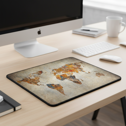 Grunge World Map Thick Mouse Pad With Vintage Design