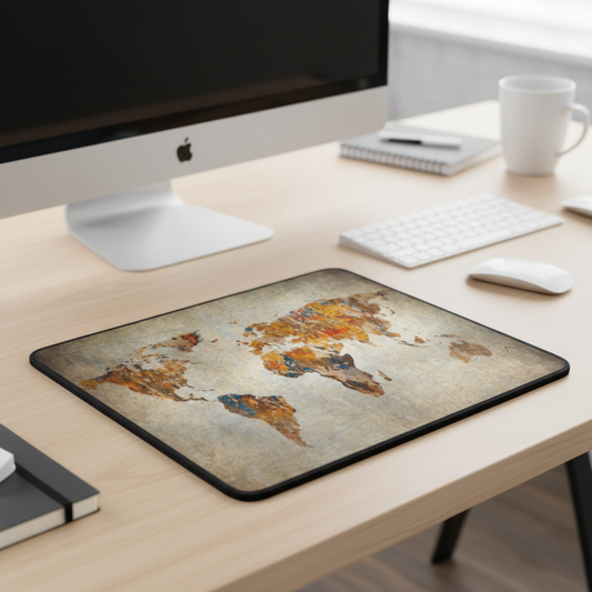 Grunge World Map Thick Mouse Pad With Vintage Design