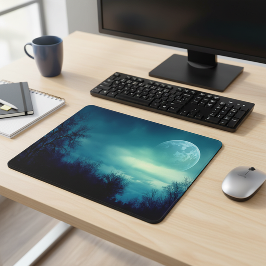 Full Moon Night Blue Thick Mouse Pad for Desk Workspace