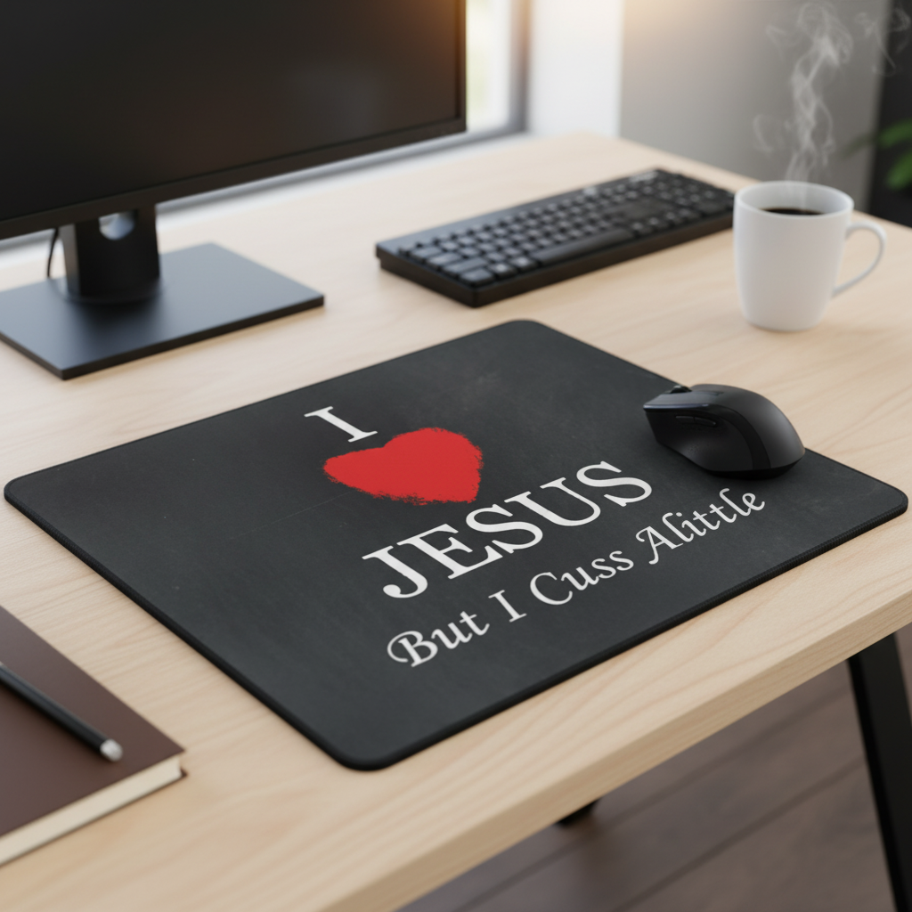 I Love Jesus But I Cuss A Little Chalkboard Mouse Pad