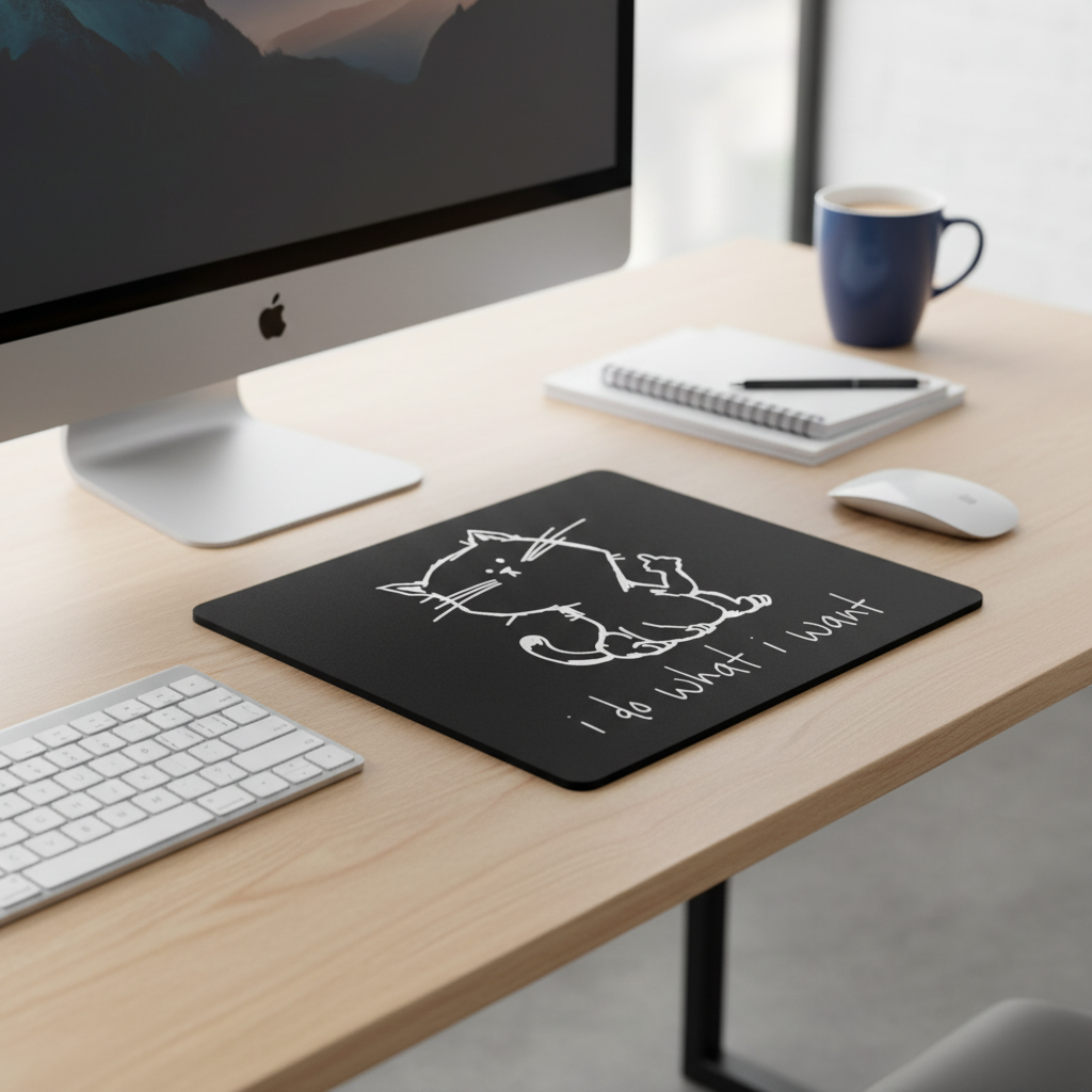 I Do What I Want Thick Mouse Pad With Cat Sketch Art