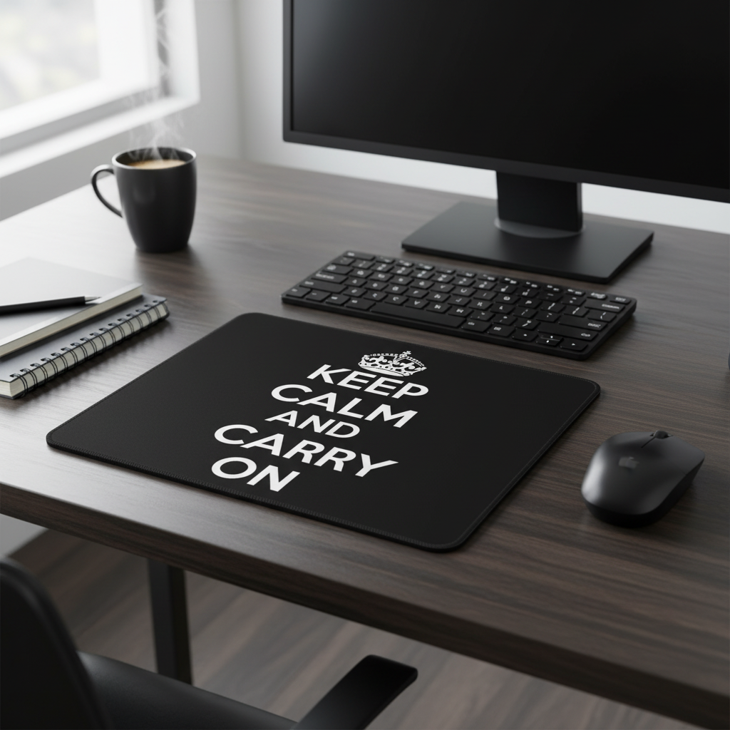 Keep Calm And Carry On Black Thick Mouse Pad For Large Desk