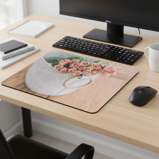 Pink Flowers Bucket Thick Mouse Pad Cushion For Desk