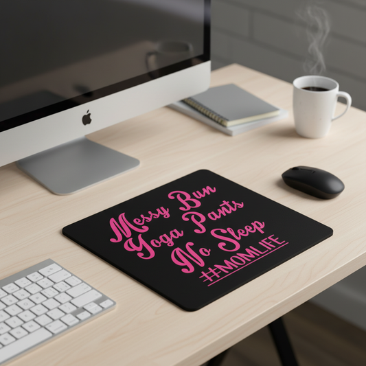 Messy Bun Yoga Pants No Sleep Momlife Thick Mouse Pad