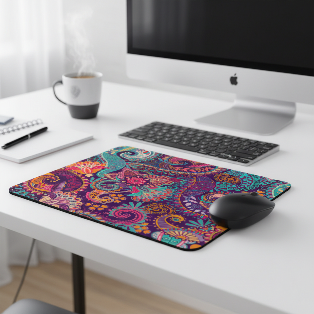 Paisley Print Thick Mouse Pad With Vibrant Colorful Design