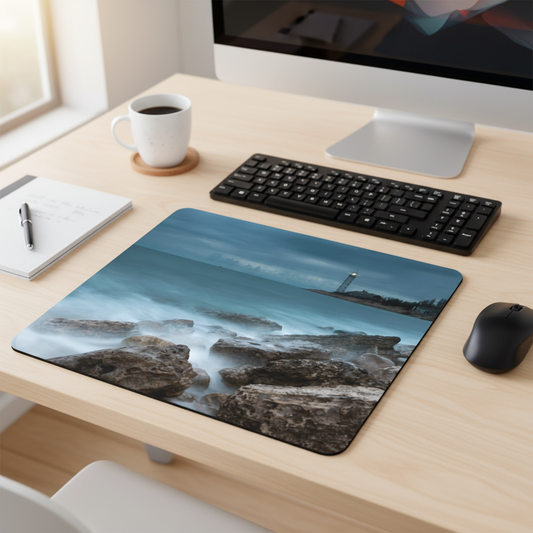 Light House Fog Thick Mouse Pad Blue Coastal Desk Mat