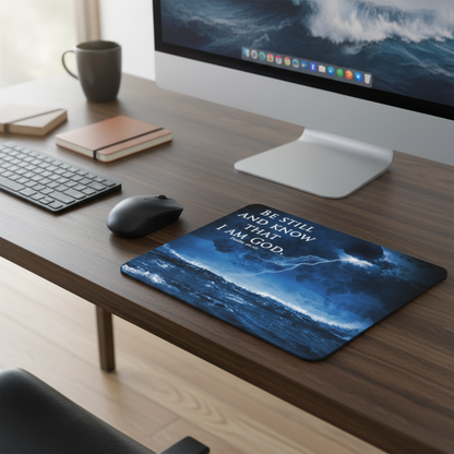 Ocean Storm Be Still Quote Thick Blue Seascape Mouse Pad